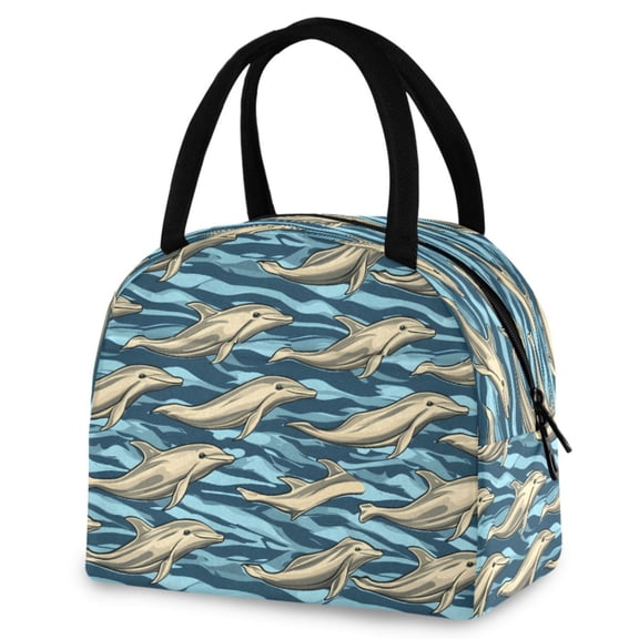 ALAZA Dolphins in Ocean Insulated Lunch Box Reusable Cooler Tote Bag Work Office Picnic