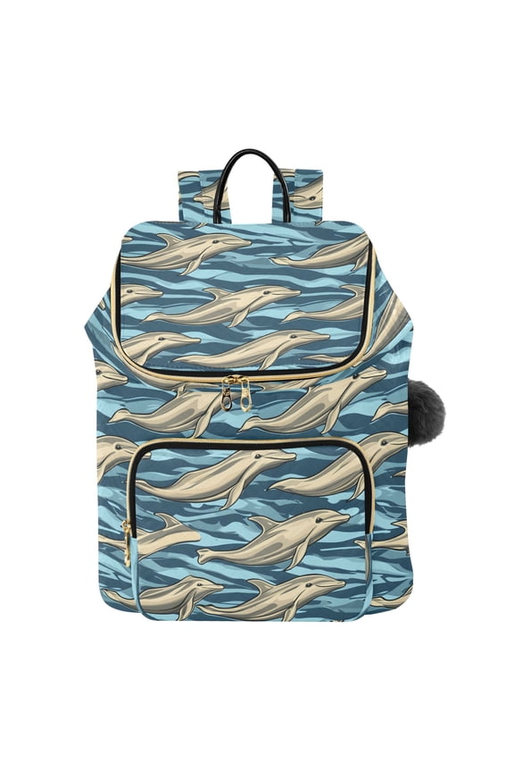 Dolphins in Ocean Travel Backpack Laptop Bag Large Capacity Daypack