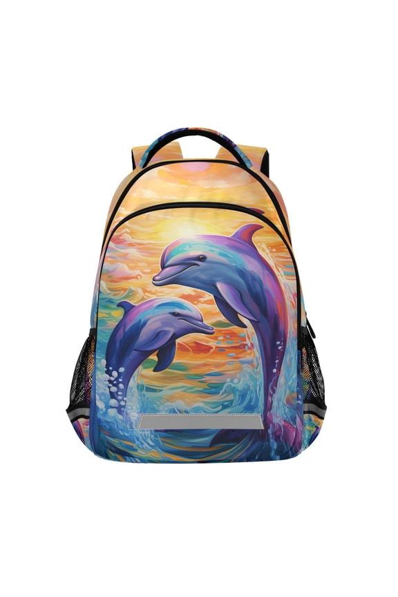 Dolphins in Sea Backpack Elementary School Bag Bookbag Travel Rucksack