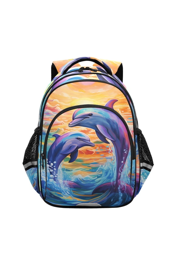Dolphins in Sea School Backpack Elementary Bag Bookbag Travel Rucksack