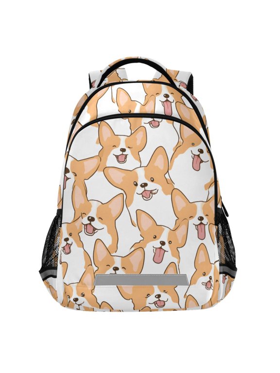 Doodle Corgi Dogs Pattern Backpack Elementary School Bags Student Bookbag Travel Rucksack