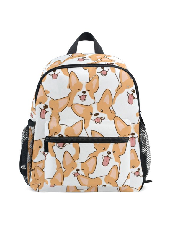 Doodle Corgi Dogs Pattern Kids Backpack for Preschool Kindergarten Toddler Bags