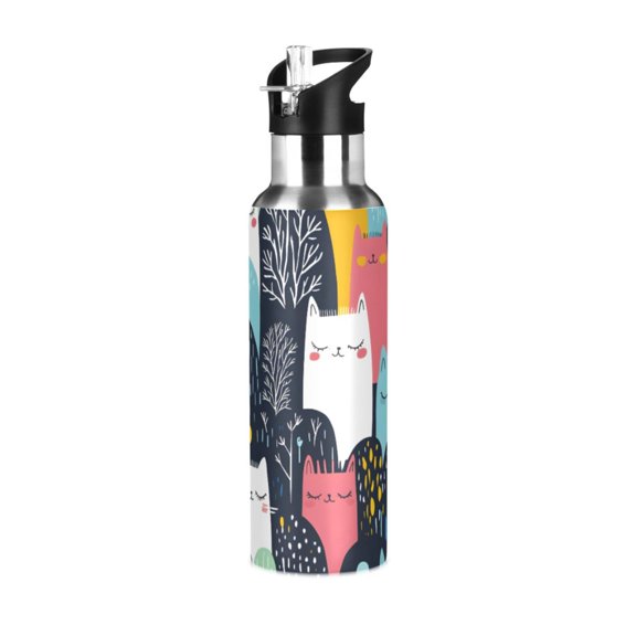 ALAZA Doodle Cute Rabbit Water Bottle Insulated Flask Stainless Steel Straw Lid 20 oz