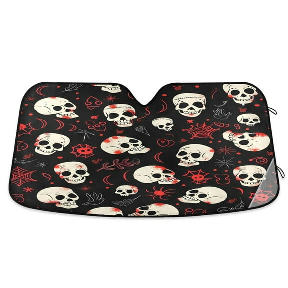ALAZA Doodle Skulls Windshield Sun Shade Car Foldable Visor Block UV Rays Protector 55"x27.6"