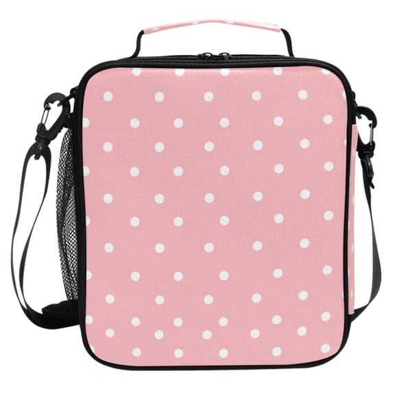 ALAZA Dots Pink Lunch Box Insulated Cooler Lunch Bag with Shoulder Strap Meal Prep Tote