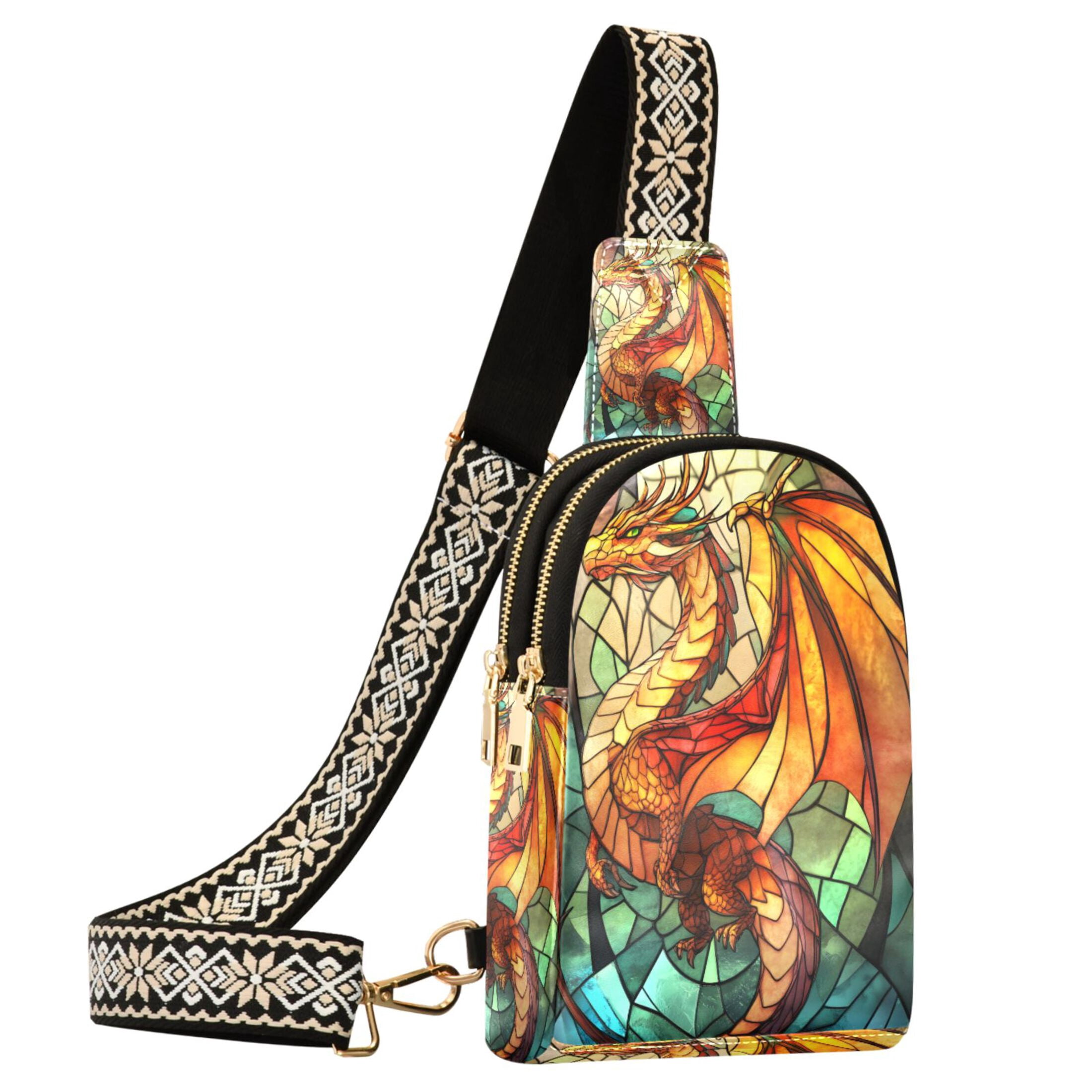 ALAZA Dragon Bohemia Sling Bag for Women Men Waterproof Crossbody Chest Bags