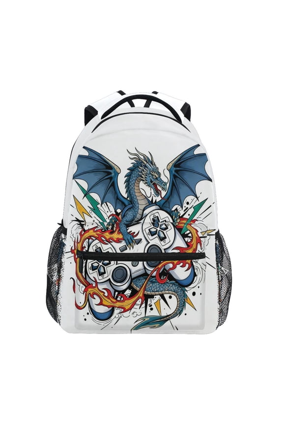 Dragon Game Controller Pattern School Backpack Elementary Stylish Bookbag Laptop Bags Travel Daypack