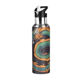 ALAZA Dragon Pattern Water Bottle Insulated Flask Stainless Steel Straw Lid 20 oz