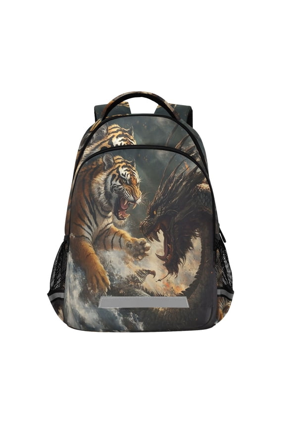 Dragon and Tiger Backpack Elementary School Bag Bookbag Travel Rucksack