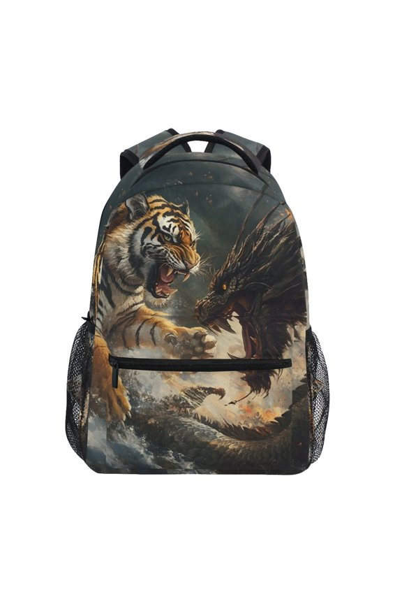 Dragon and Tiger Pattern School Backpack Elementary Stylish Bookbag Laptop Bags Travel Daypack