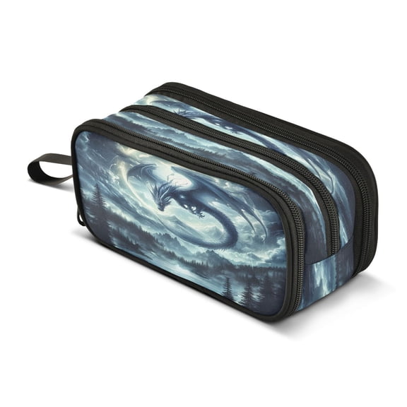 ALAZA Dragon at Moonlight Pencil Case Bag 3 Compartment Pen Pouch Large Storage Holder Box Organizer