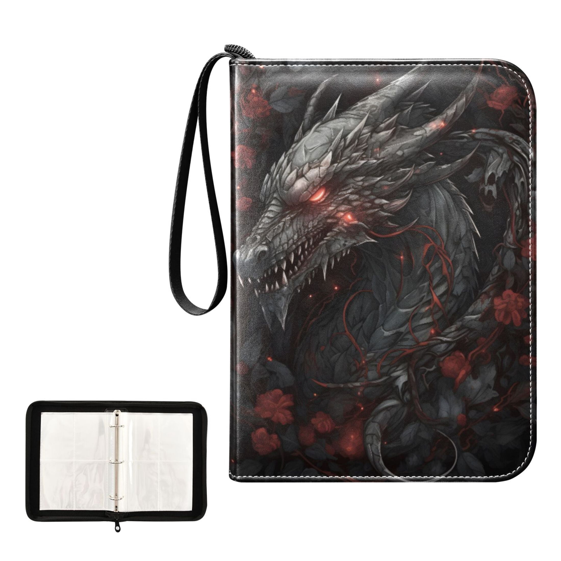 ALAZA Dragon in Flower Trading Card Binder 4 Pocket Cards Collection Album 400 Folder Holder