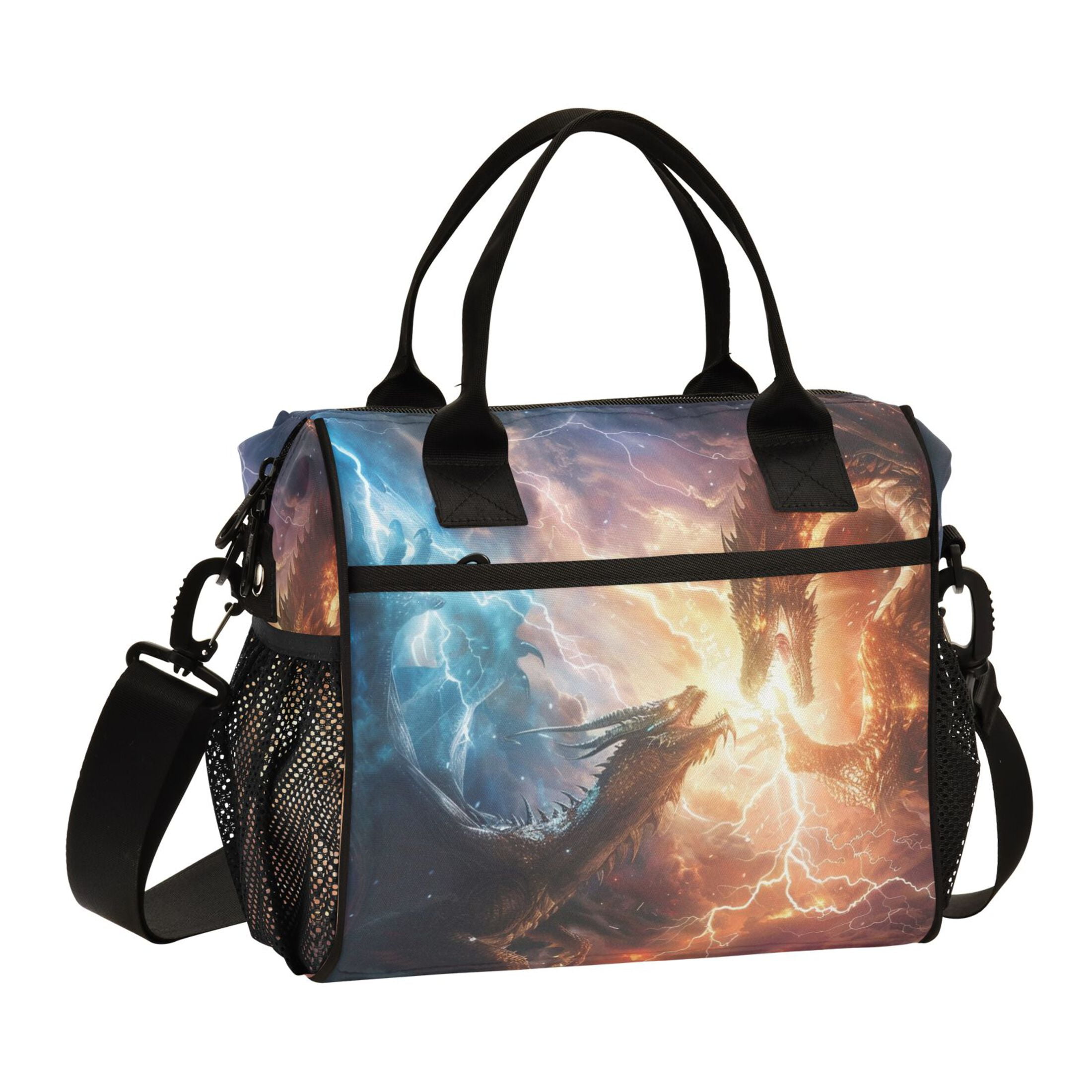 ALAZA Dragon with Fire Insulated Lunch Bag Reusable Tote Box Adjustable Shoulder Strap for Work Picnic