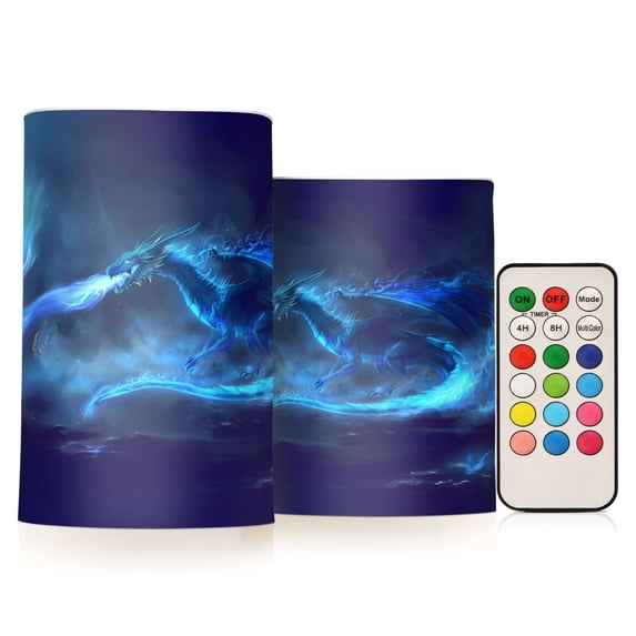 ALAZA Dragon with Flame 2 PCs LED Flickering Flameless Candles with Remote Timer Battery Operated Candle