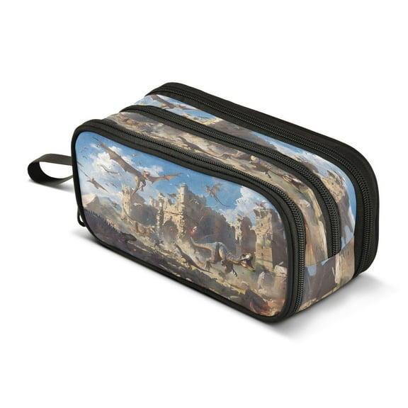 ALAZA Dragons Pencil Case Bag 3 Compartment Pen Pouch Large Storage Holder Box Organizer