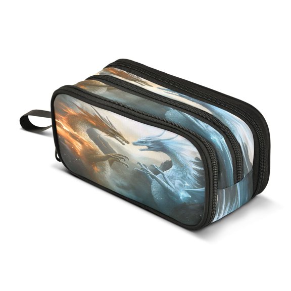 ALAZA Dragons Pencil Case Bag 3 Compartment Pen Pouch Large Storage Holder Box Organizer