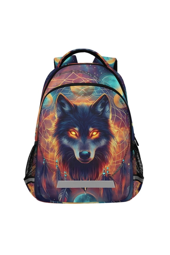Dreamcatcher Wolf Pattern Backpack Elementary School Bags Student Bookbag Travel Rucksack