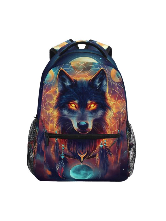 Dreamcatcher Wolf Pattern Kids School Backpack Elementary Student Bookbag Laptop Bags Travel Daypack for Girls Boys