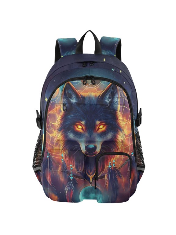 Dreamcatcher Wolf Print Student Backpack School Bookbag Large Laptop Daypack Travel Bag