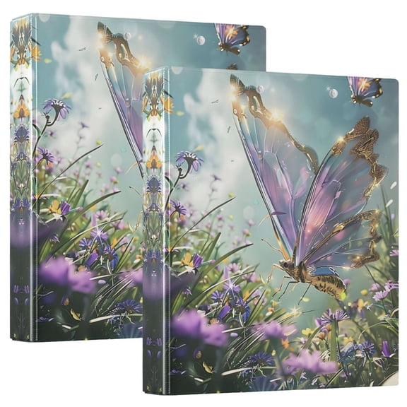 ALAZA Dreamy Butterfly Landscape Hardcover 3 Ring Binder 1.5" D-Rings with Interior Pockets Binders School 2 PCs