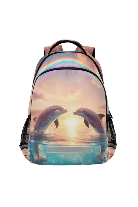 Dreamy Dolphins Pattern Backpack Elementary School Bags Student Bookbag Travel Rucksack