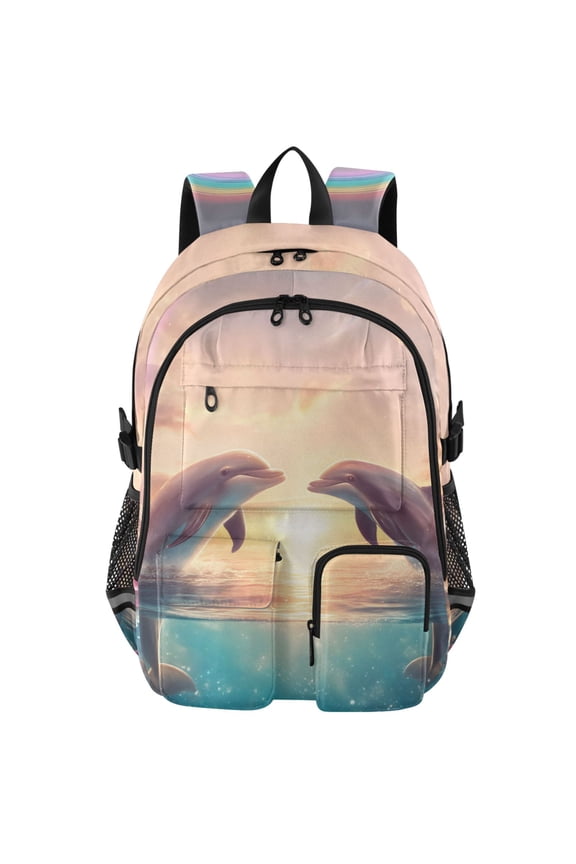 Dreamy Dolphins Print Student Backpack School Bookbag Large Laptop Daypack Travel Bag
