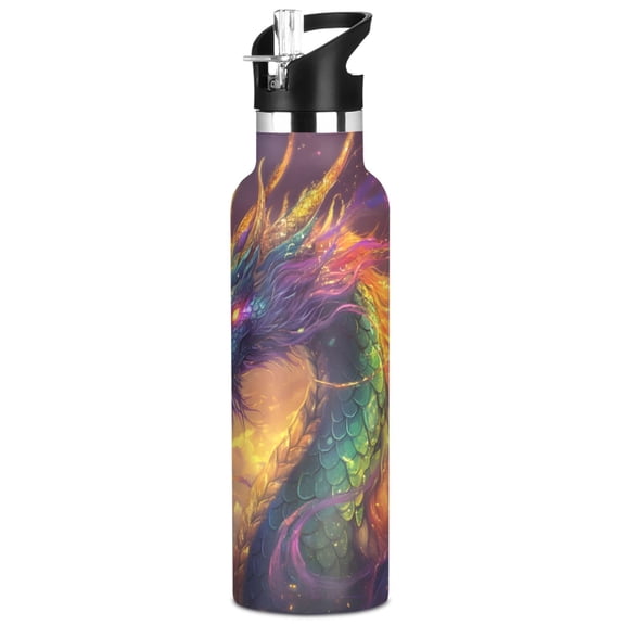 ALAZA Dreamy Dragon Pattern Stainless Steel Water Bottle Vacuum Insulated Leak-Proof Tumbler with Straw Handle 20oz