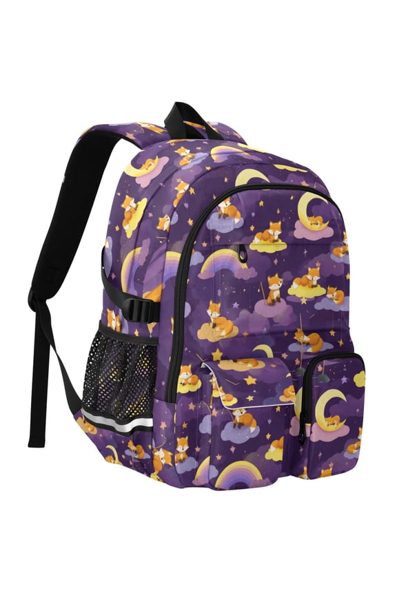 Dreamy Rainbows Fox Print Student Backpack School Bookbag Large Laptop Daypack Travel Bag
