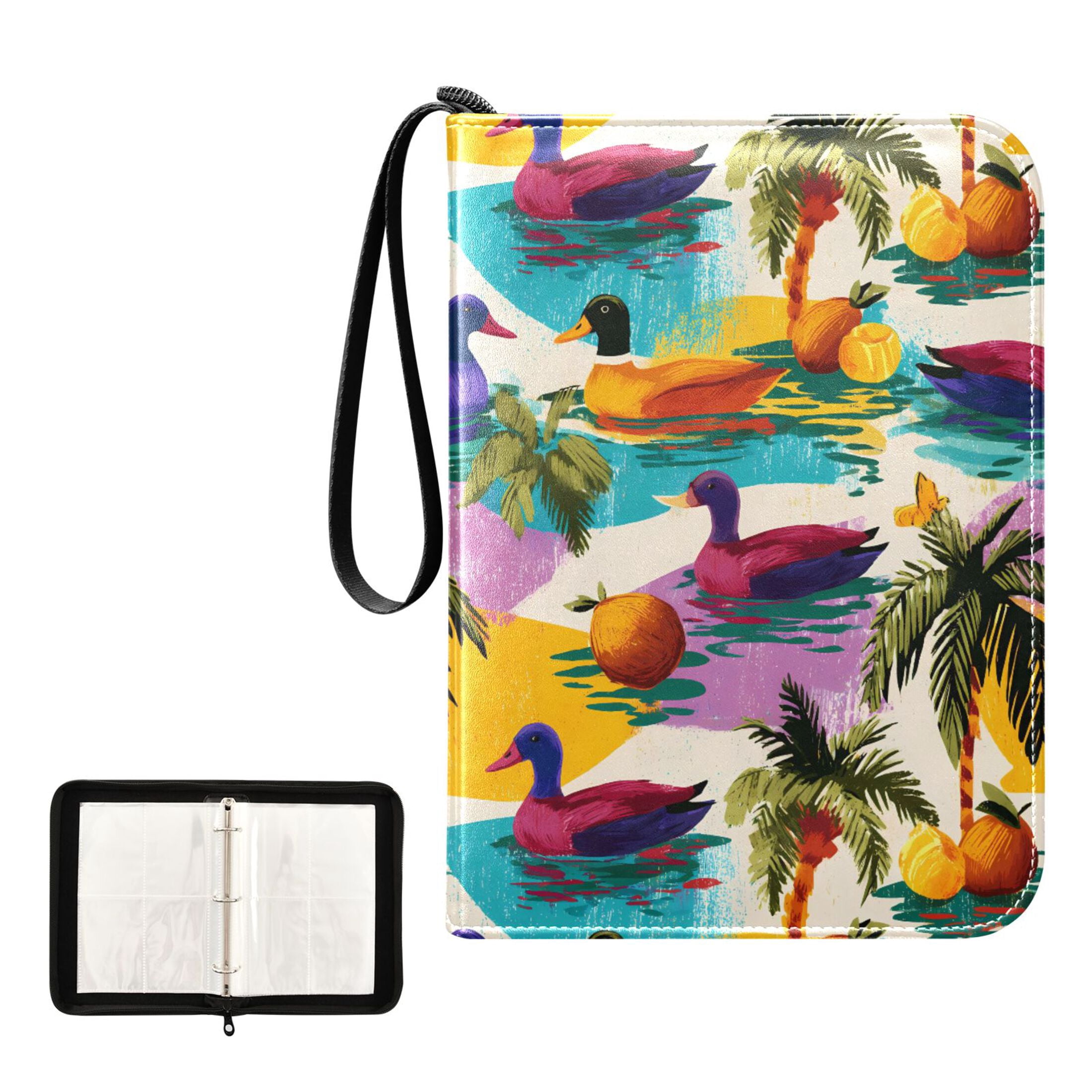 ALAZA Duck Palm Trees Trading Card Binder 4 Pocket Cards Collection Album 400 Folder Holder
