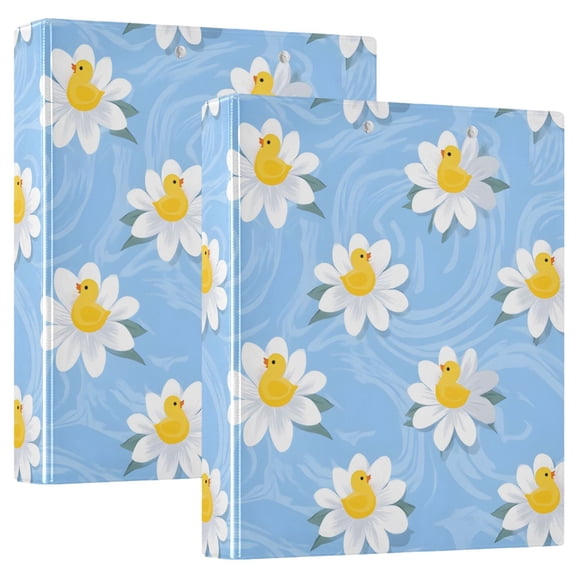 ALAZA Duck on Daisy Floral Hardcover 3 Ring Binder 1.5" D-Rings with Interior Pockets Binders School 2 PCs