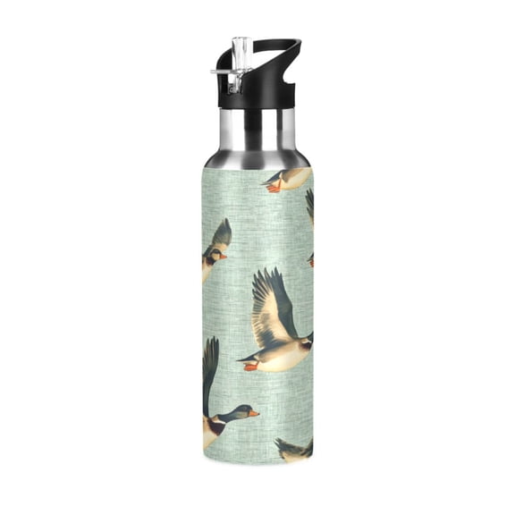 ALAZA Ducks Flying Water Bottle Insulated Flask Stainless Steel Straw Lid 20 oz