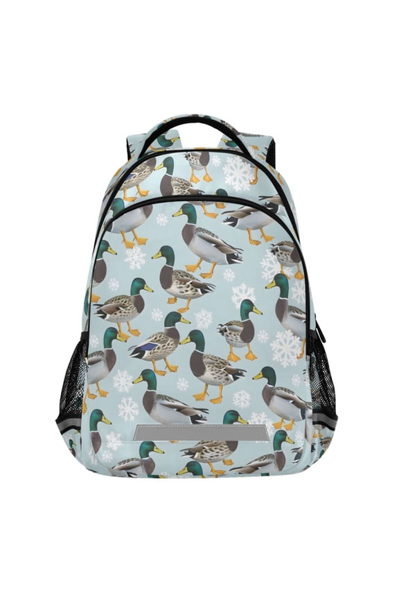 Ducks Snowflake Pattern Backpack Elementary School Bags Student Bookbag Travel Rucksack
