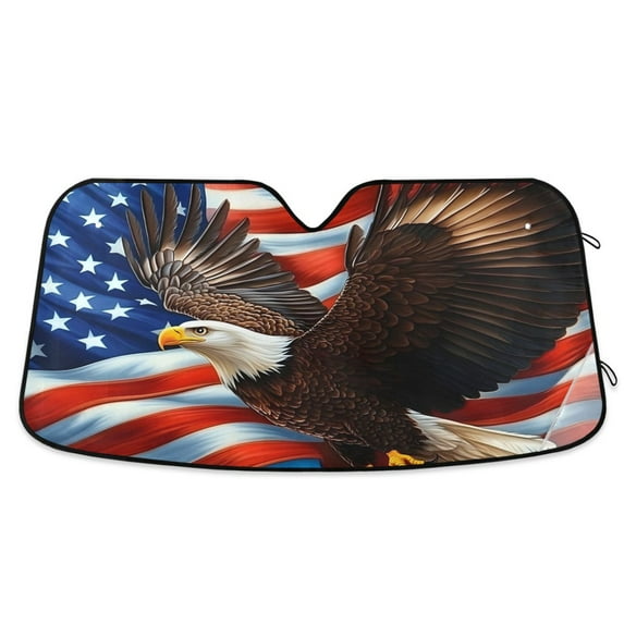 ALAZA Eagle American Flag Windshield Sun Shade Car Foldable Visor Block UV Rays Protector 57"x31.5"