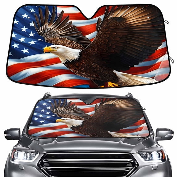 ALAZA Eagle American Flag Windshield Sun Shade Car Foldable Visor Block UV Rays Protector 57"x31.5"
