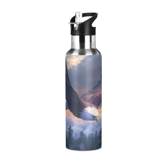 ALAZA Eagle Flying Scene Water Bottle Insulated Flask Stainless Steel Straw Lid 20 oz