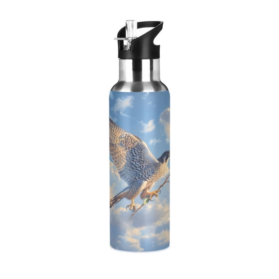 ALAZA Eagle Flying in Sky with Roses Water Bottle Insulated Flask Stainless Steel Straw Lid 20 oz