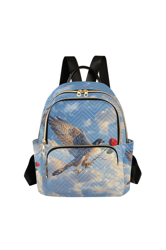 Eagle Flying in Sky with Roses Womens Travel Laptop Backpack Large Daypack Ladies Shoulder Bags S