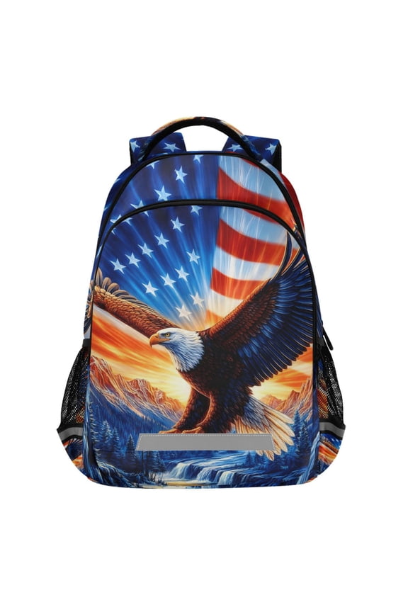 Eagle Usa Flag Mountain Pattern Backpack Elementary School Bags Student Bookbag Travel Rucksack