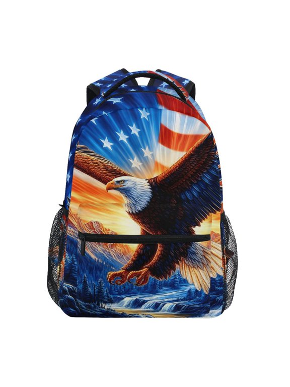 Eagle Usa Flag Mountain Pattern Kids School Backpack Elementary Student Bookbag Laptop Bags Travel Daypack for Girls Boys