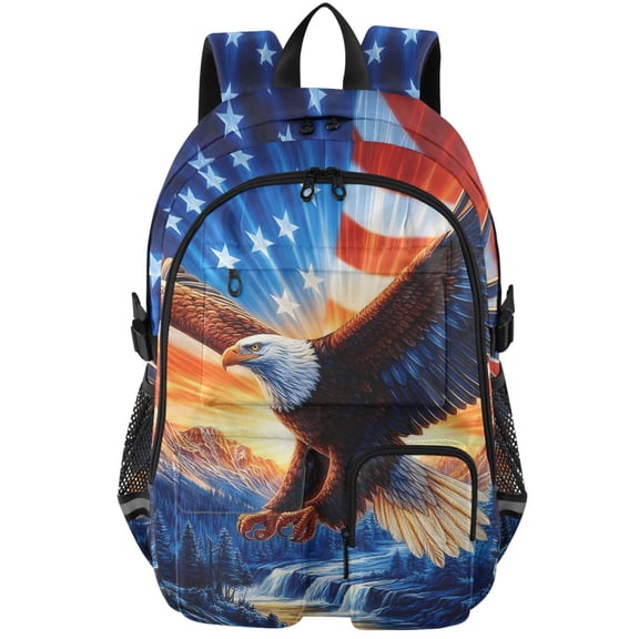 ALAZA Eagle Usa Flag Mountain Print Student Backpack School Bookbag Large Laptop Daypack Travel Bag
