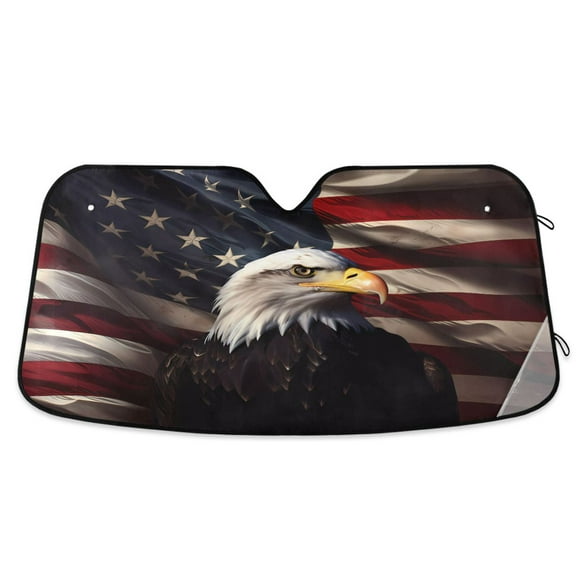 ALAZA Eagle and Flag Windshield Sun Shade Car Foldable Sun Visor Block UV Rays Protector 55"x27.6"