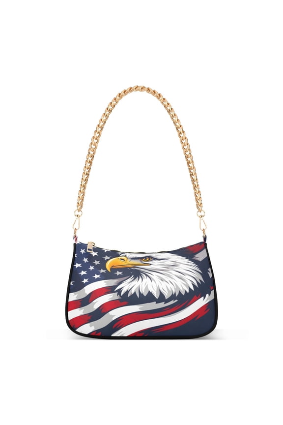 Eagle in Flag Women's Chain Shoulder Bag Hobo Handbag Tote Crossbody Purse