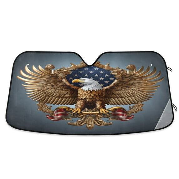 ALAZA Eagle with Flag Windshield Sun Shade Car Foldable Sun Visor Block UV Rays Protector 55"x27.6"