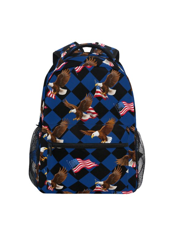 Eagles Flag Checkered Pattern Kids School Backpack Elementary Student Bookbag for Girls Boys Laptop Bags Travel Daypack