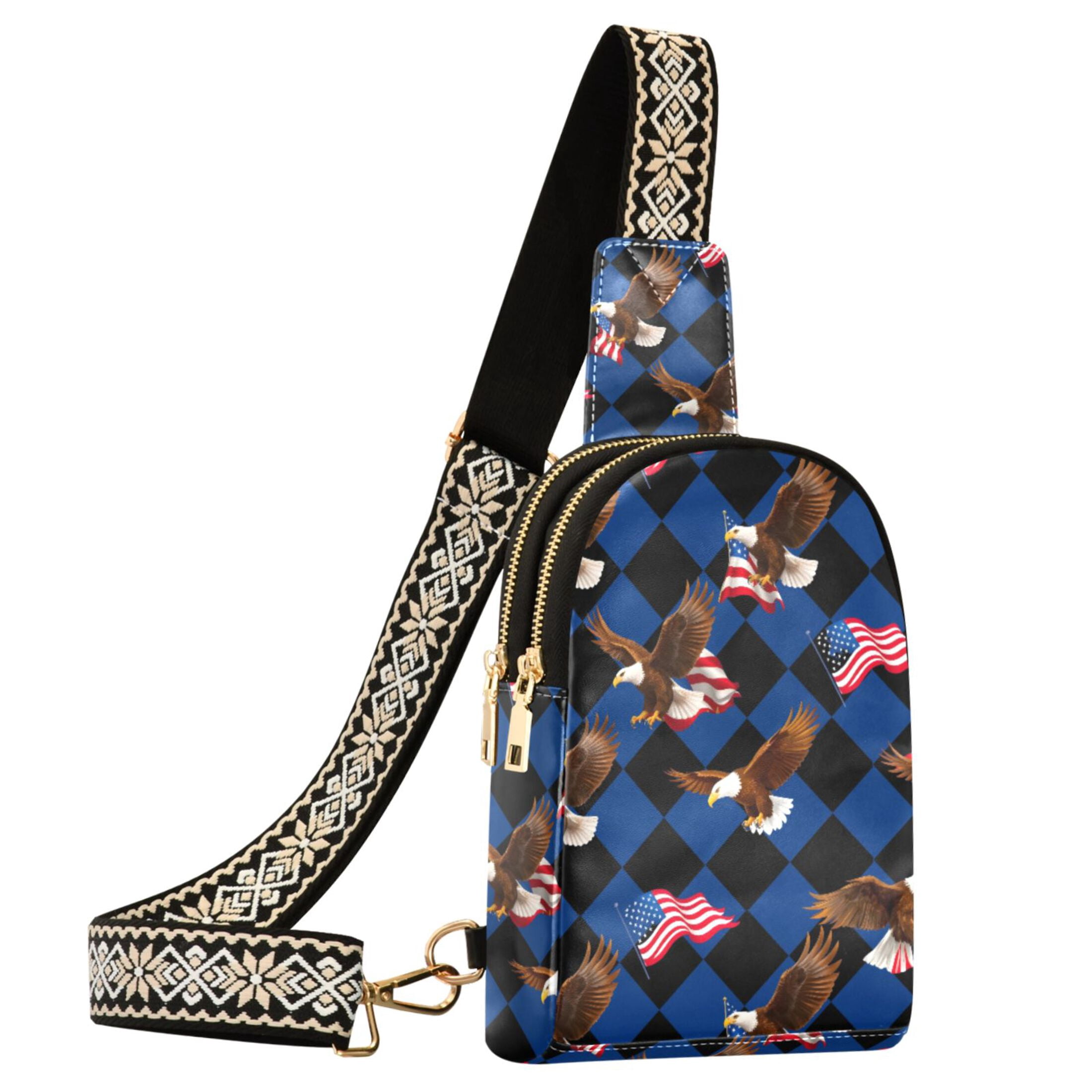 ALAZA Eagles Flag Checkered Sling Bag for Women Men Waterproof Crossbody Chest Bags