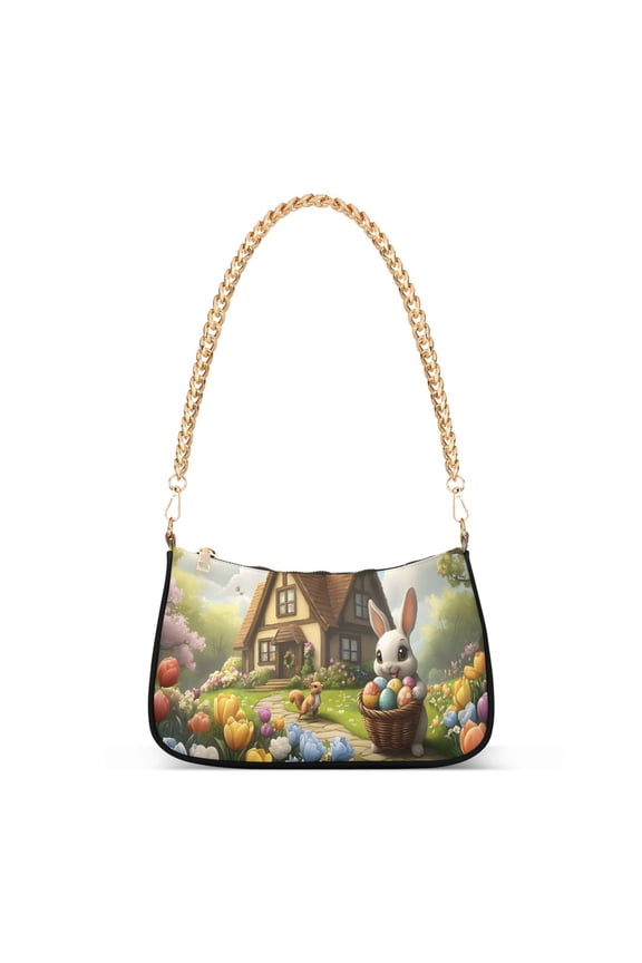 Easter Bunny Tulip Flower Women's Chain Shoulder Bag Hobo Handbag Tote Crossbody Purse