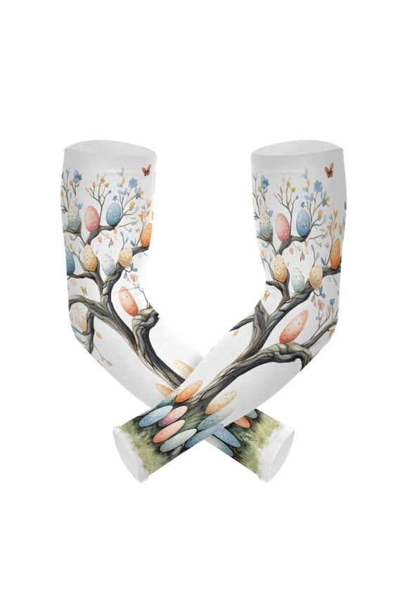 Easter Eggs Tree UV Sun Protection Arm Sleeves UPF 50+ Compression Cooling Sleeve 1 Pair