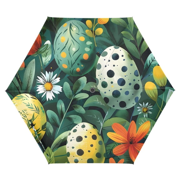 ALAZA Easter Eggs in Floral UPF 50+ Compact Folding Umbrella for Rain Travel Umbrella Packable