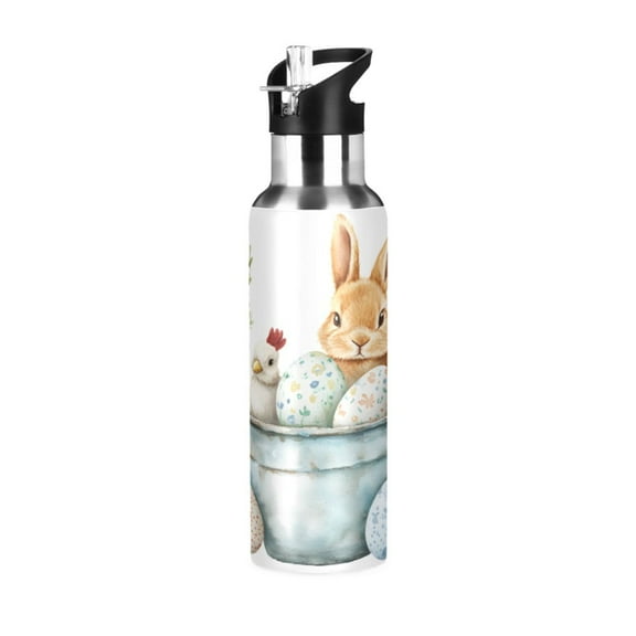 ALAZA Easter Rabbit Egg Water Bottle Insulated Flask Stainless Steel Straw Lid 20 oz