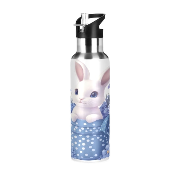 ALAZA Easter Rabbit Water Bottle Insulated Flask Stainless Steel Straw Lid 20 oz